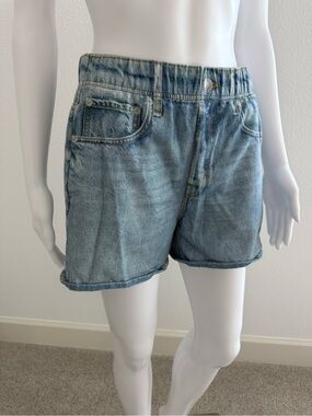 rag & bone Miramar Washed Light Blue Denim Printed Terry Walking Shorts